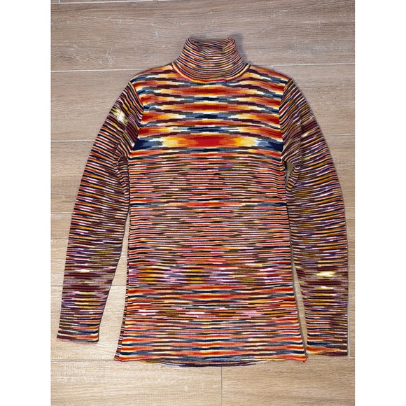 Collage Sweaters - Vintage Collage Space Dye Turtleneck Sweater Multicolor Striped Acrylic Knit Am